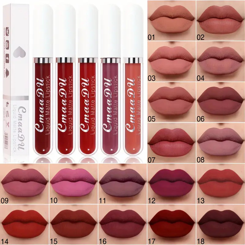 Velvet Chocolate Matte Liquid Lipstick Womens Lip Gloss Set 18 Colors Original Matte Long Lasting... | Temu Affiliate Program