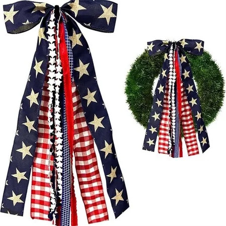 Large Patriotic Ribbon Bow, 4th of July Red White and Blue Bows Clip-On Star Sash Patriotic Wreaths for Front Door Indoor Outdoor Memorial Day Decoration | Walmart (US)