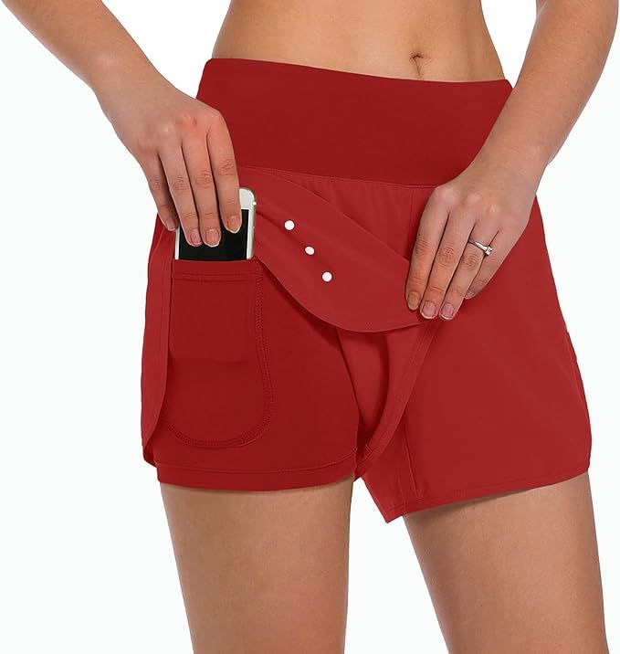 Ksmien Women's 2 in 1 Running Shorts - Lightweight Athletic Workout Gym Yoga Shorts Liner with Ph... | Amazon (US)
