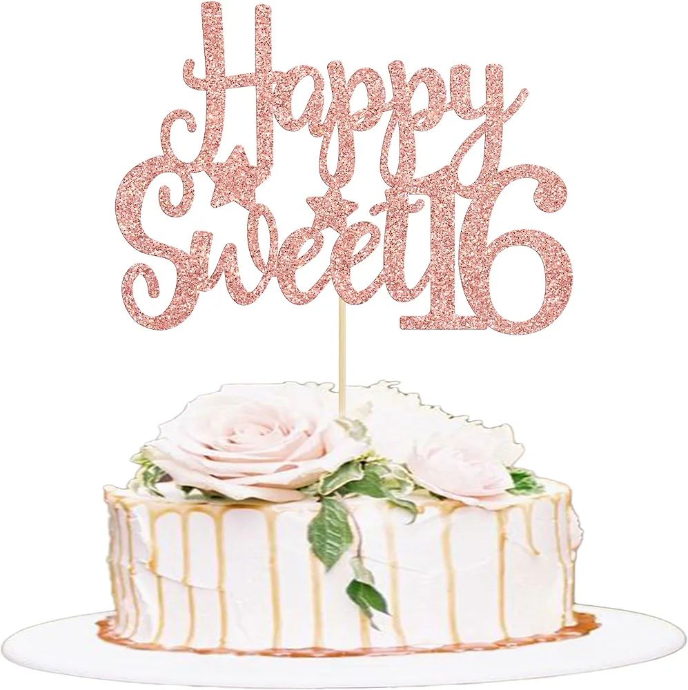 Gyufise 1Pc Happy Sweet 16 Cake Topper Rose Gold Glitter Sweet 16 Birthday Decorations Happy 16th... | Amazon (US)
