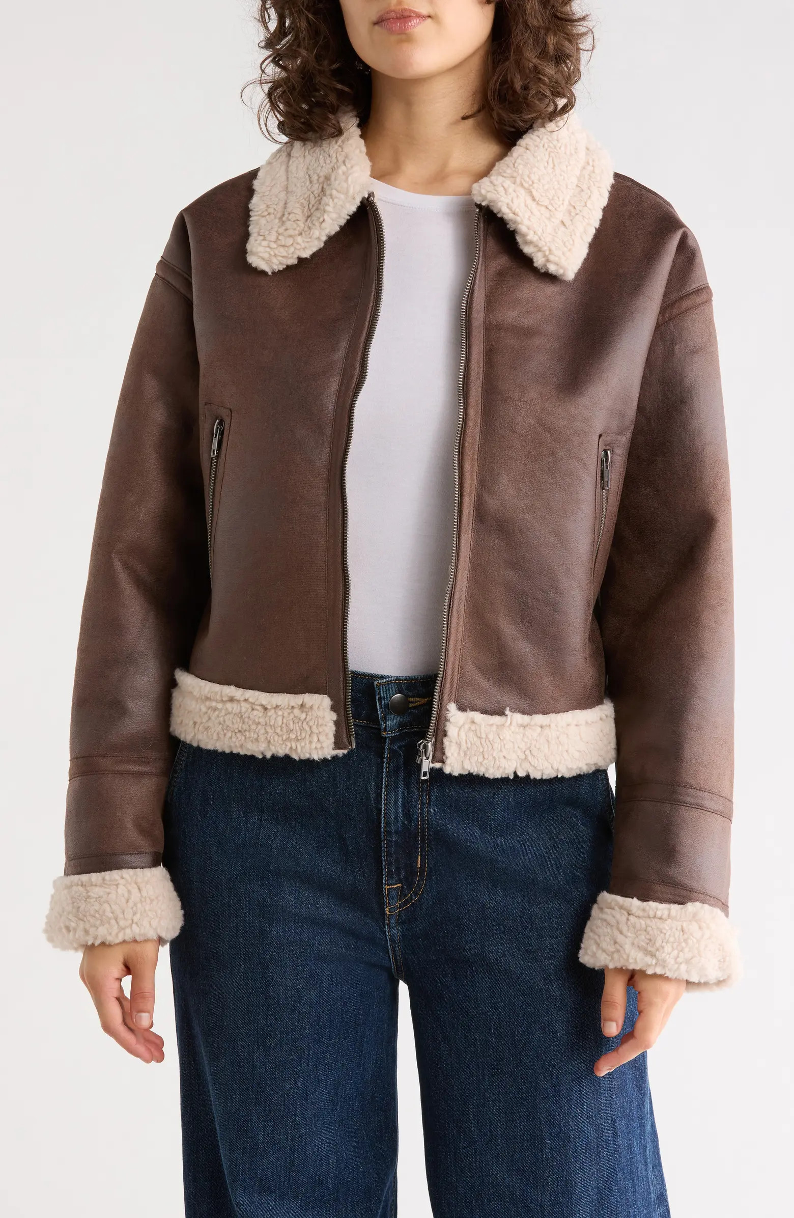 Sanctuary Faux Shearling Lined Faux Leather Crop Jacket | Nordstromrack | Nordstrom Rack