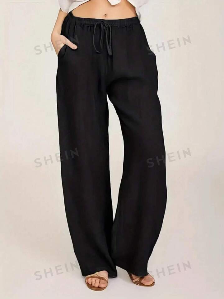 Plus Drawstring Waist Wide Leg Pants | SHEIN