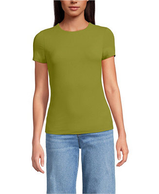 Lands' End Women's Short Sleeve Tugless Double Layer Crew Neck Knit Top - Macy's | Macy's