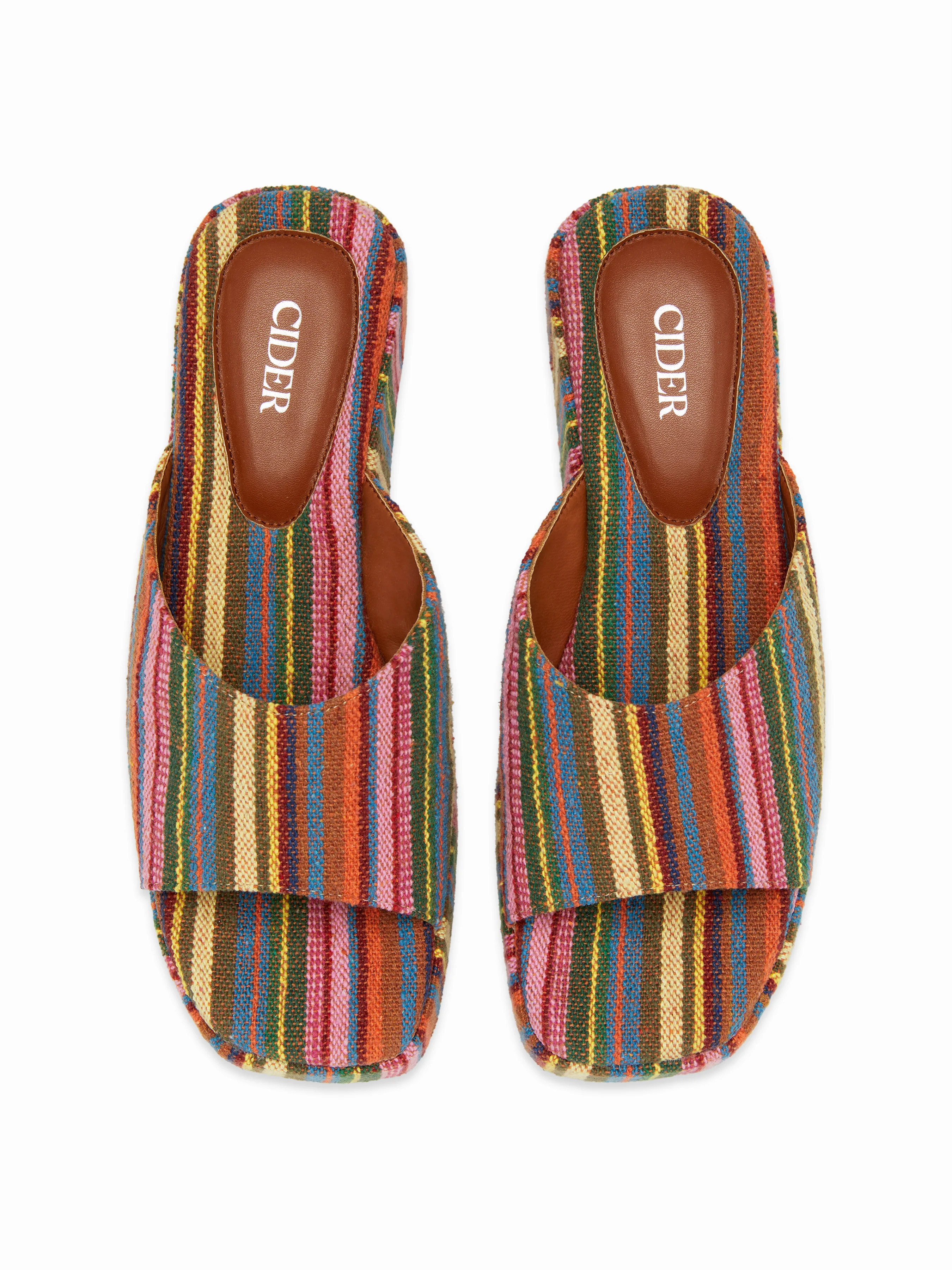 STRIPED PLATFORM WEDGE HEELED SANDALS | Cider