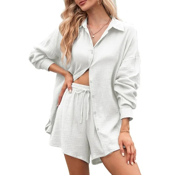 +2View allHero image 0 of Pink Queen 2026 Spring 2 Piece Womens Outfit Sets Long Sleeve Shorts Lo... | Walmart (US)