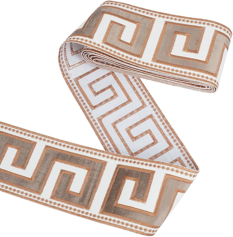 FINGERINSPIRE 3.28Yards Embroidered Drapery Trim 3-3/4 inch Wide Polyester Jacquard Grid Ribbon T... | Amazon (US)