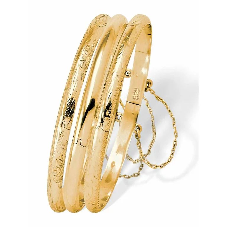 PalmBeach Jewelry Polished, Engraved and Floral Three-Piece Bangle Set in Yellow Gold-Plated or S... | Walmart (US)