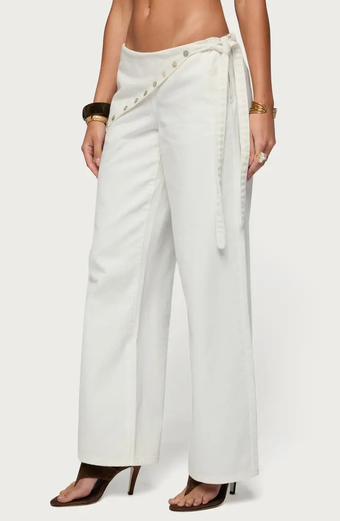 Button Foldover Low Rise Wide Leg Jeans | Nordstrom