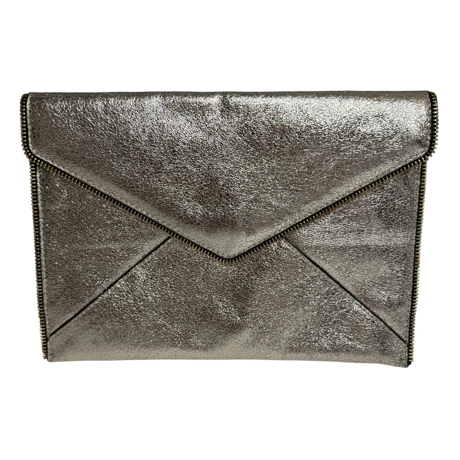 Rebecca Minkoff Leo Gold Metallic Leather Envelope Clutch Bag Designer | eBay AU