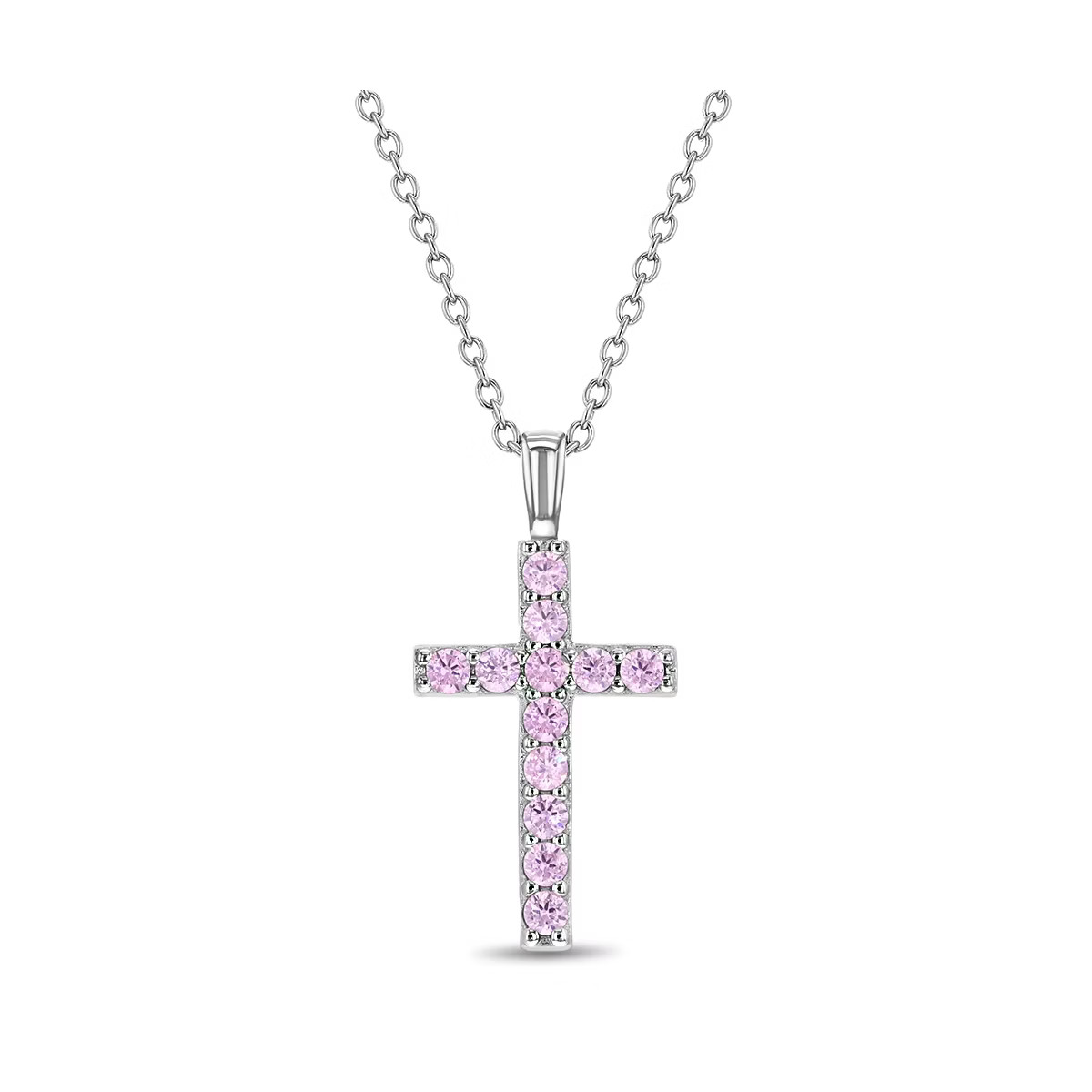 Girls' CZ Stick Cross Sterling Silver Necklace - Pink - In Season Jewelry | Target