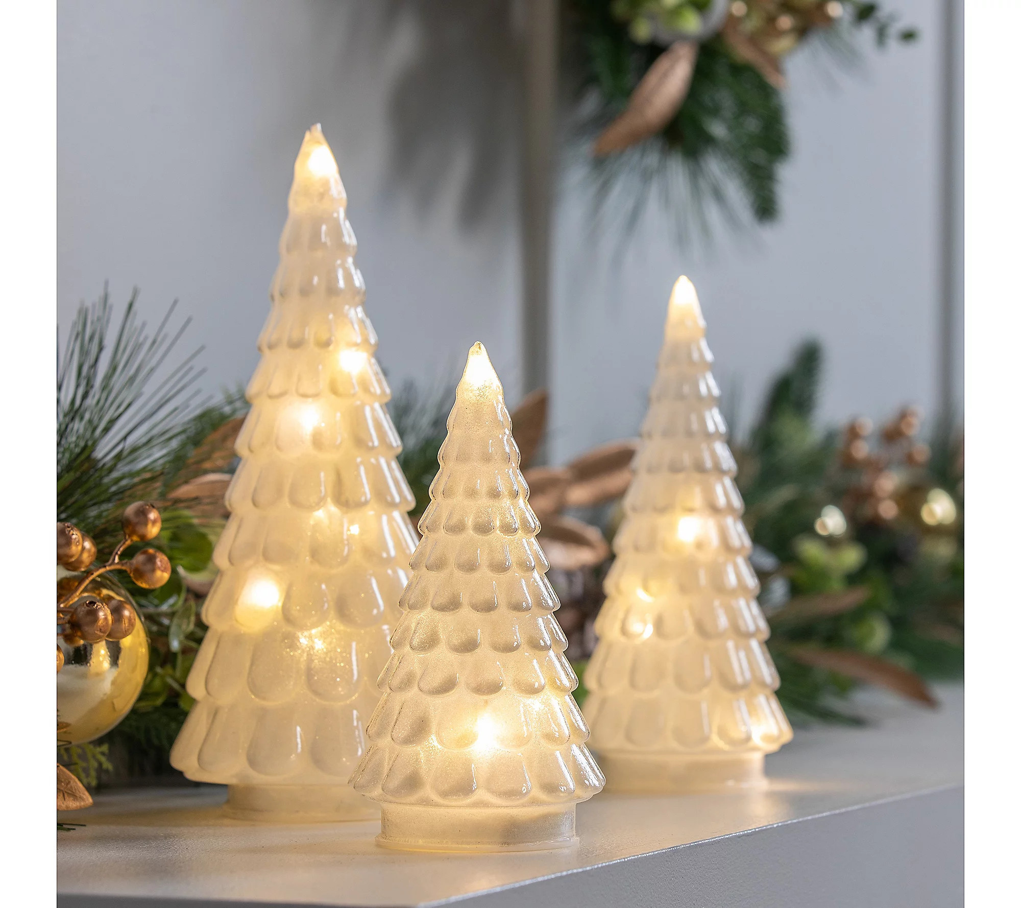 Evergreen Set of 3 LED White Glass Tree Table D ecor | QVC