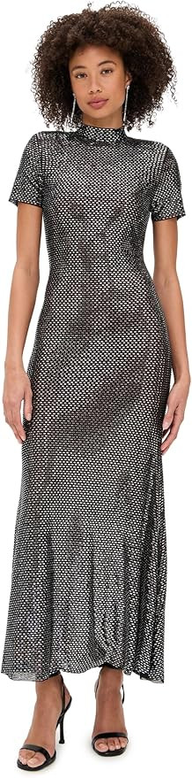 Self Portrait Women's Gunmetal Rhinestone Mesh Midi Dress | Amazon (US)