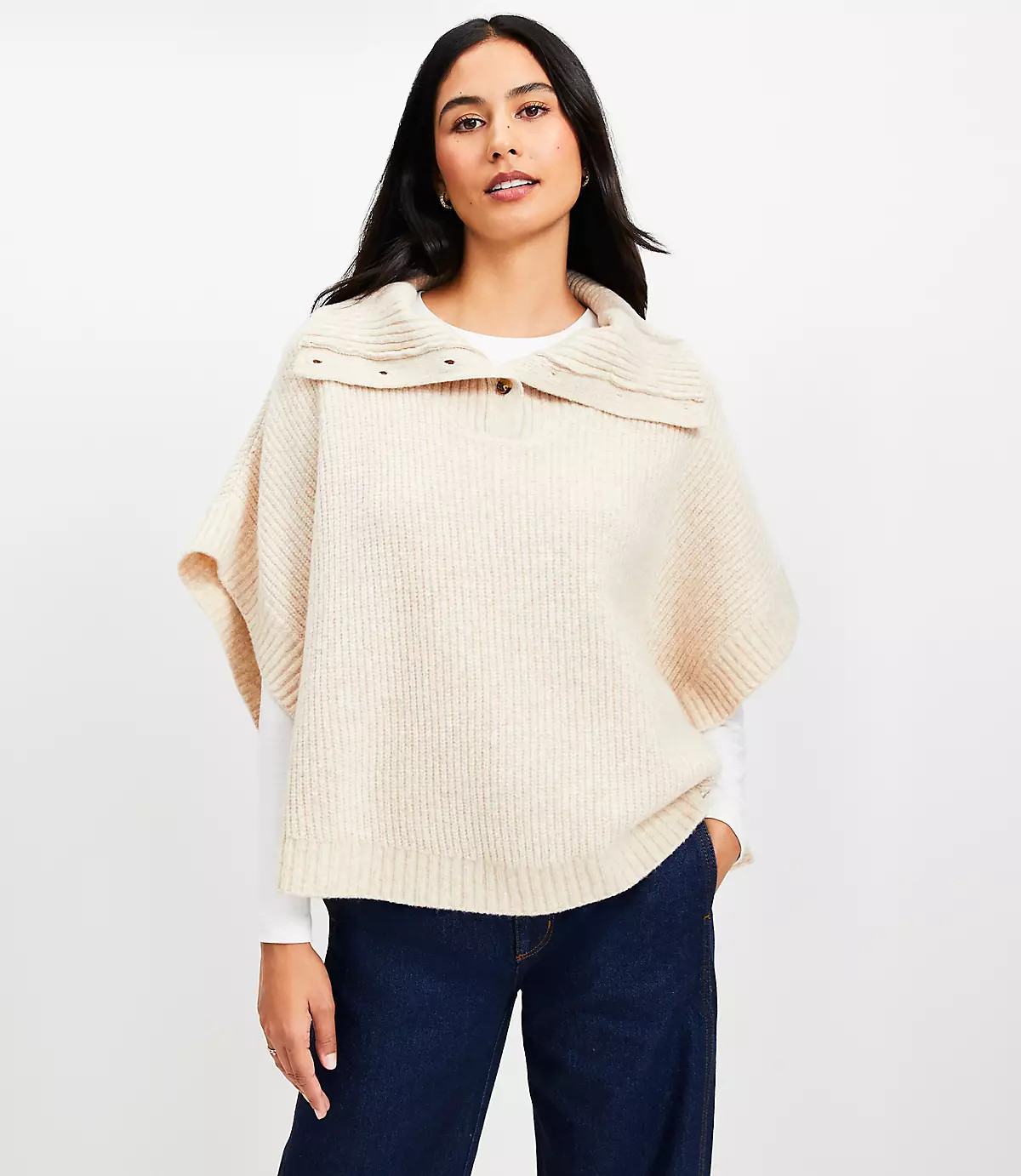 Button Turtleneck Poncho | LOFT