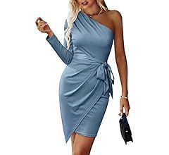 PRETTYGARDEN Women's Fall Fashion 2022 One Shoulder Ruched Bodycon Dresses Sexy Fitted Cocktail P... | Amazon (US)