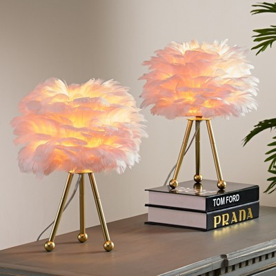 Maxax 14.5" Feather Table Lamp, Romantic Decorative Nightlight for Bedroom, Girl's Room, Pink Finish | Target