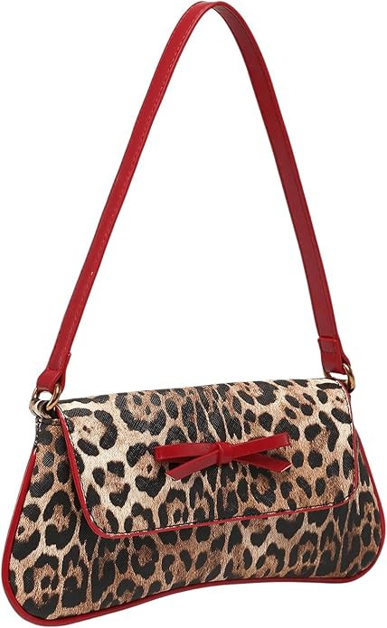 MakeMeChic Women's Faux Leather Leopard Print Bow Flap Shoulder Bag Top Handle Purse Y2K Handbags | Amazon (US)