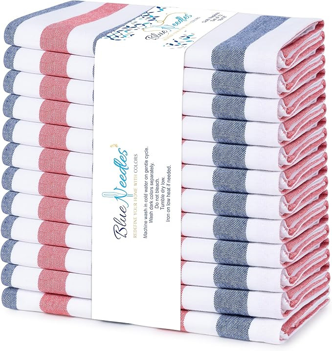 Blue Needles 4th of July Striped Napkins - 100% Cotton Set of 12 Stripes Red Blue White 18x18 Inc... | Amazon (US)