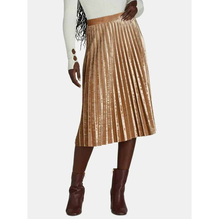 Time and Tru Women's Velvet Pleated Midi Skirt, Sizes XS-XXXL | Walmart (US)