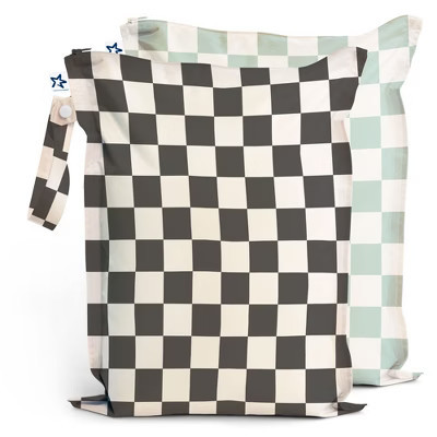 Tiny Twinkle Mess-Proof Waterproof Washable Baby/Toddler Wet Bags for Diapers, Swimsuits and Travel (Black, Green Checkers) | Target