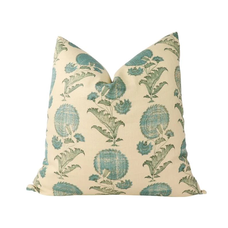 Designer Jasper Indian Flower pillow cover in Turquoise JP 1019 - DOUBLE SIDED // Designer pillow... | Etsy (US)