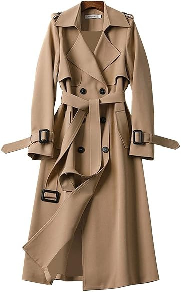 Lovor Women Basic Windbreaker Plus Size Belted Coat Overcoat Long Sleeve Trench Outwear Jacket Po... | Amazon (US)