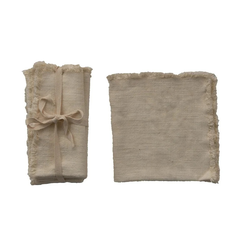 Creative Co-Op Cream Square Linen Napkin with Fringe Trim (Set of 4) | Walmart (US)