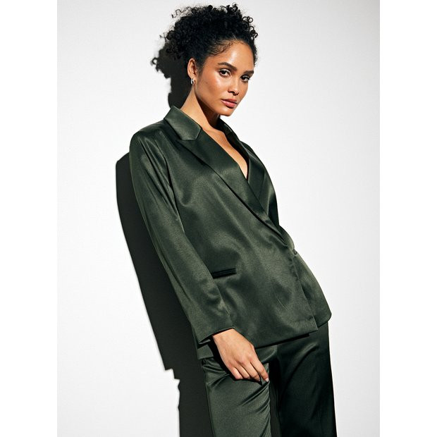 Dark Green Satin Single Breasted Blazer 14 | Tu Clothing