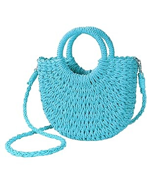 Womens Straw Beach Bag Woven Crossbody Shoulder Bags Top Handle Satchel Handbag Purse for Summer | Amazon (US)