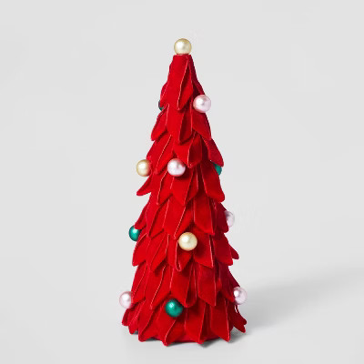 13in Velvet Christmas Tree Decorative Figurine Set Red - Wondershop™ | Target