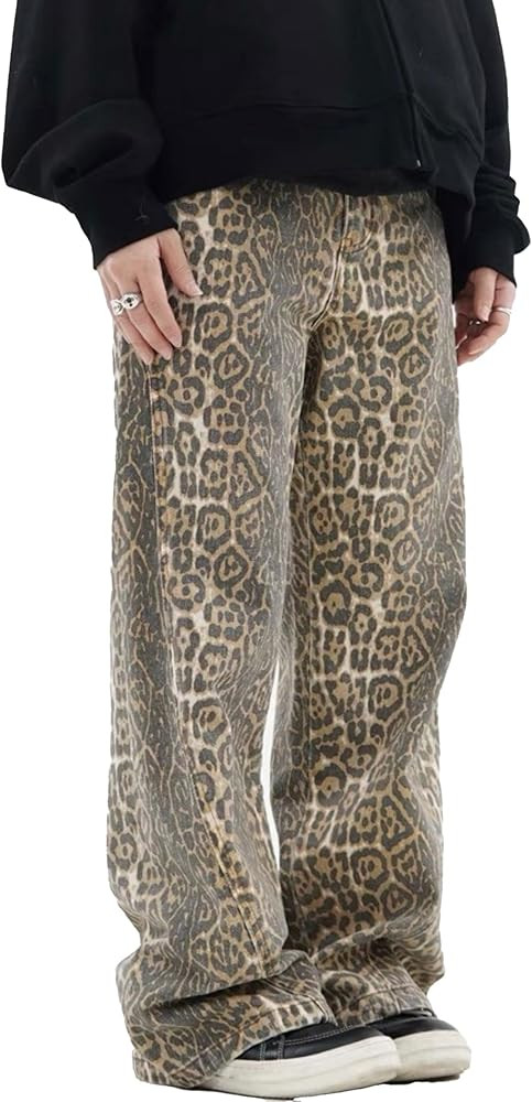 VOLYMOON Leopard Print Jeans Y2k Jeans Vintage Leopard Jeans Emo Baggy Jeans Wide Leg Jeans for W... | Amazon (CA)