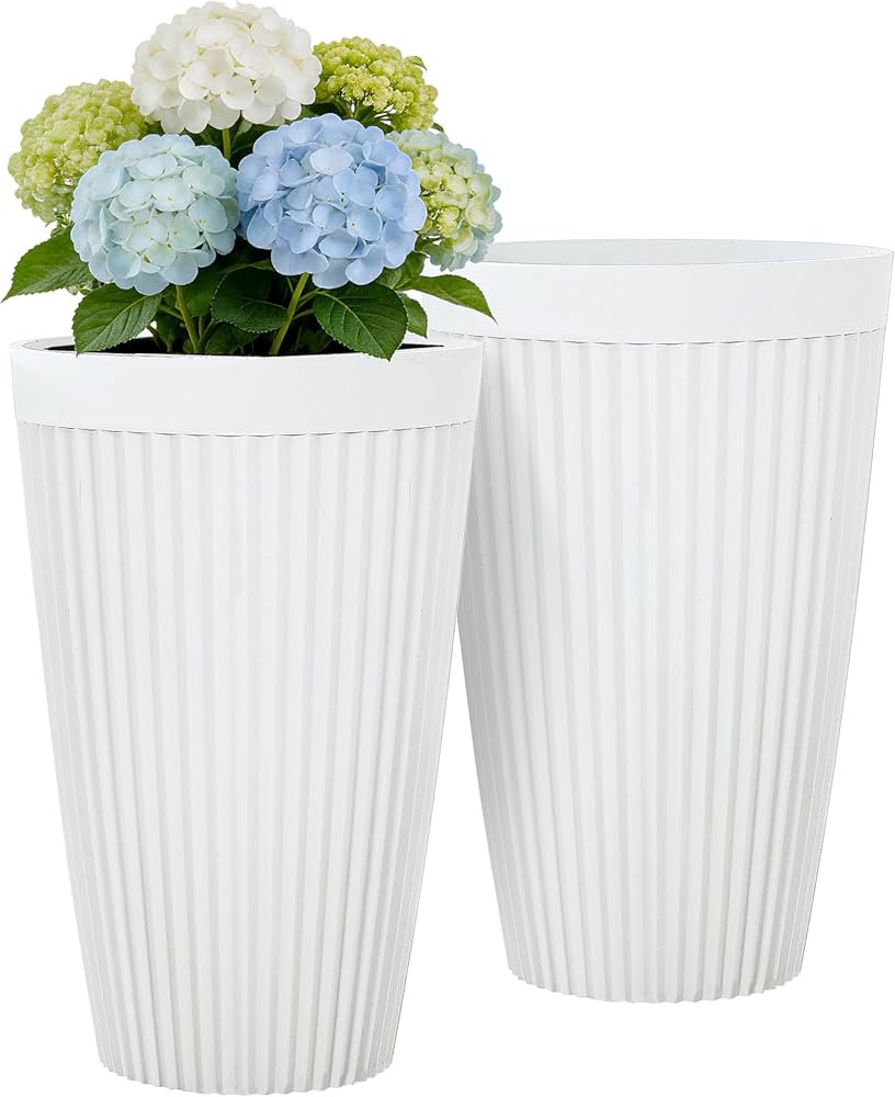 20" Tall Planters Set of 2, High-Density Resin Fluted Outdoor Pots for Plants, Versatile Indoor/O... | Amazon (US)