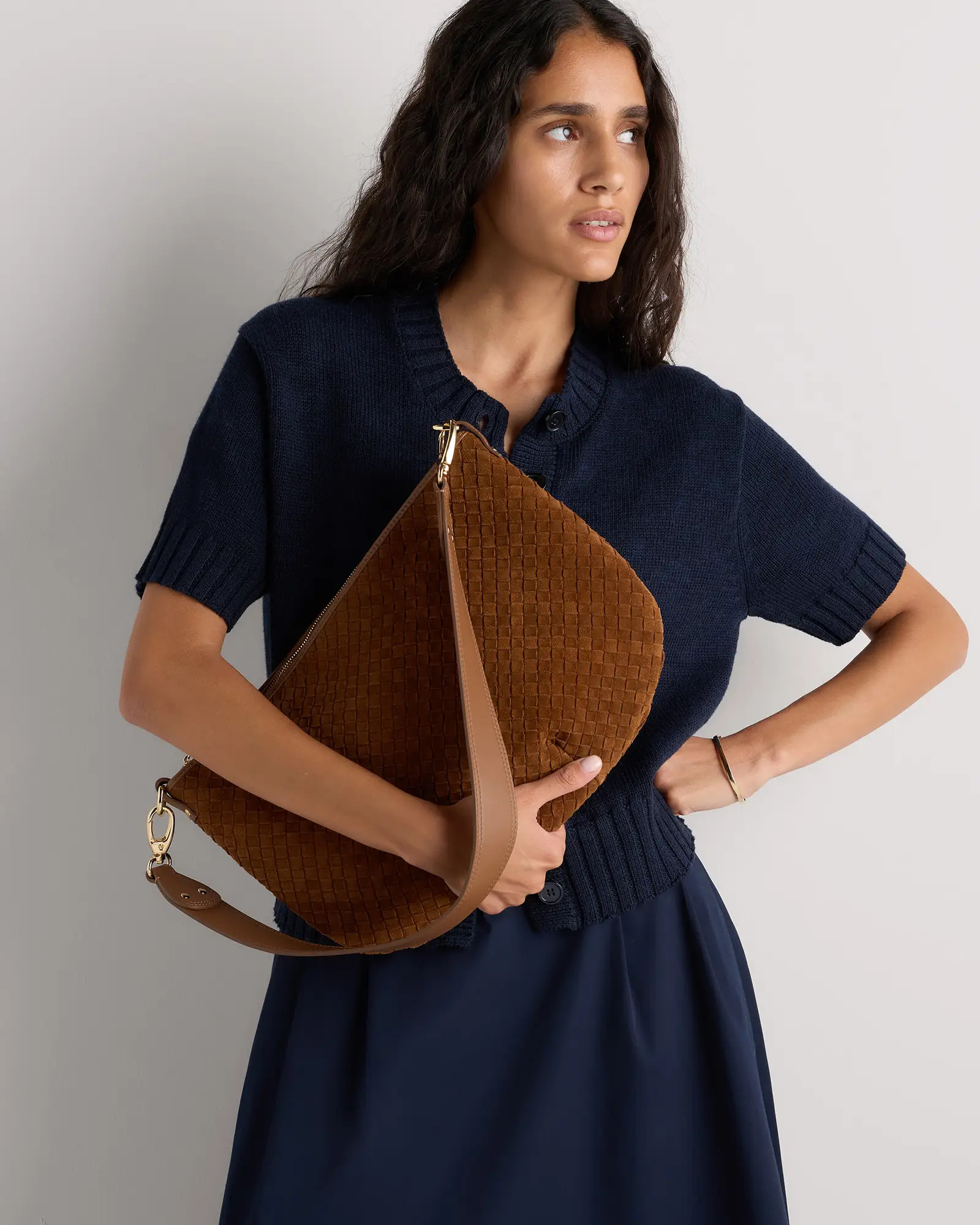 Sloane Suede Handwoven Shoulder Bag | Quince