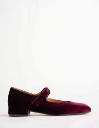 Low Mary Jane Velvet Shoe - Claret | Penelope Chilvers