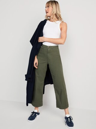 High-Waisted Crop Chino Wide-Leg Pants | Old Navy | Old Navy (US)