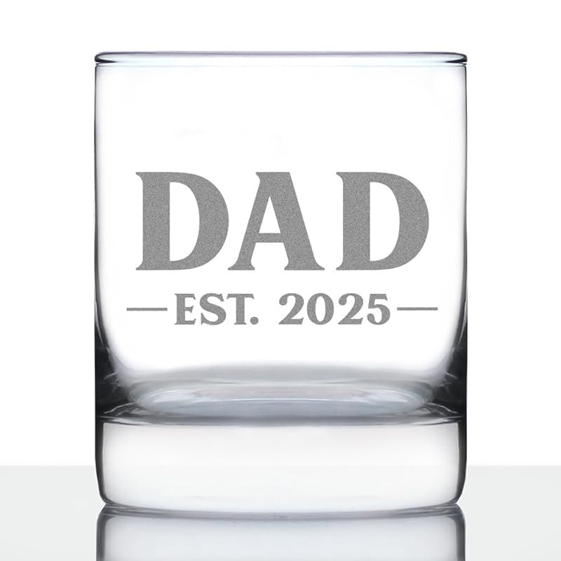 Dad Est 2025 - New Father Whiskey Rocks Glass Gift for First Time Parents - Bold 10.25 Oz Glasses | Amazon (US)
