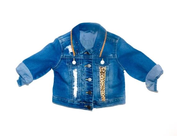 girls leopard jean jacket for baby girl denim jacket with leopard jacket for toddler denim jean l... | Etsy (US)