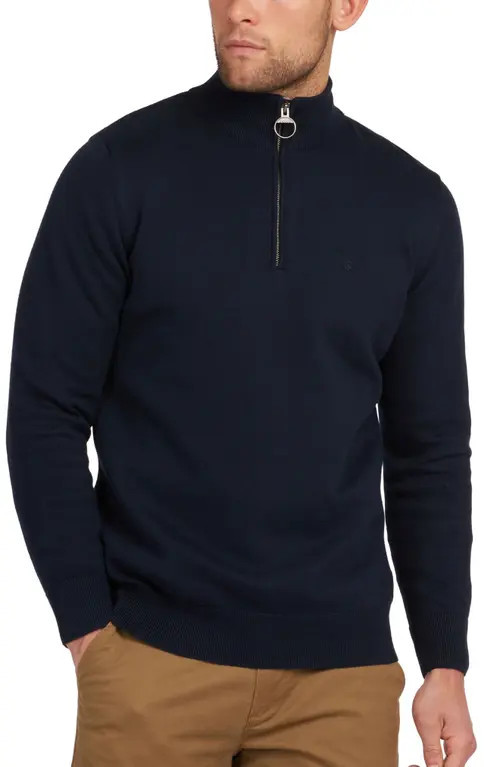 Barbour Cotton Half Zip Sweater in Navy at Nordstrom, Size Medium | Nordstrom