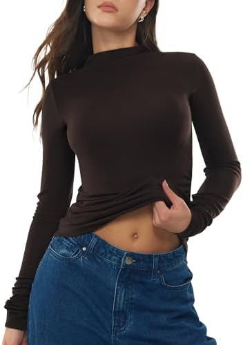 Women's Mock Turtle Neck Long Sleeve Shirts Merino Wool Knit Tops Fitted Slim Fit Basic Tees Cozy... | Amazon (US)