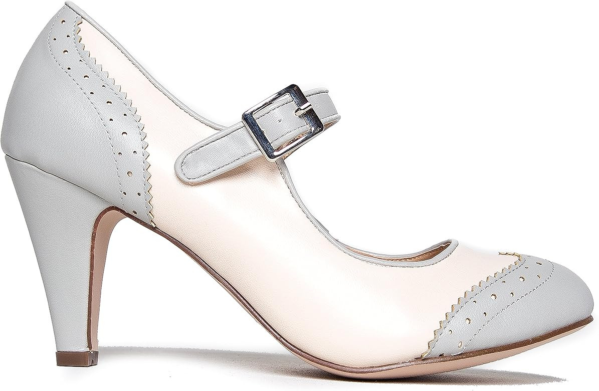 J. Adams Mary Jane Oxford Pumps - Cute Low Kitten Heels - Retro Round Toe Shoe with Ankle Strap -... | Amazon (US)
