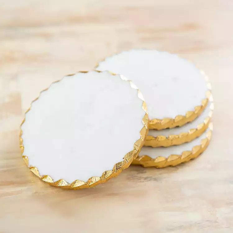 White Marble Coasters with Gold Edges, Set of 4 | Kirkland's Home