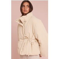 Cream High Neck Tie Waist Quilted Jacket | PrettyLittleThing US