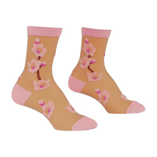 Sock It To Me Cherry Blossoms Women's Sheer Crew Socks, Pink | Amazon (US)