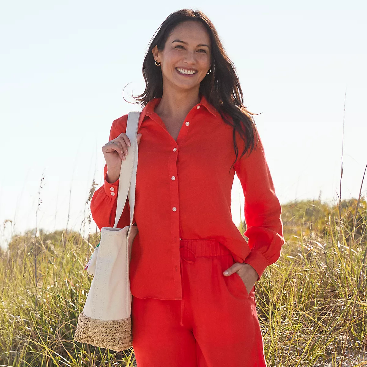 Women's Linen Long Sleeve Feminine Shirt | Lands' End (US)