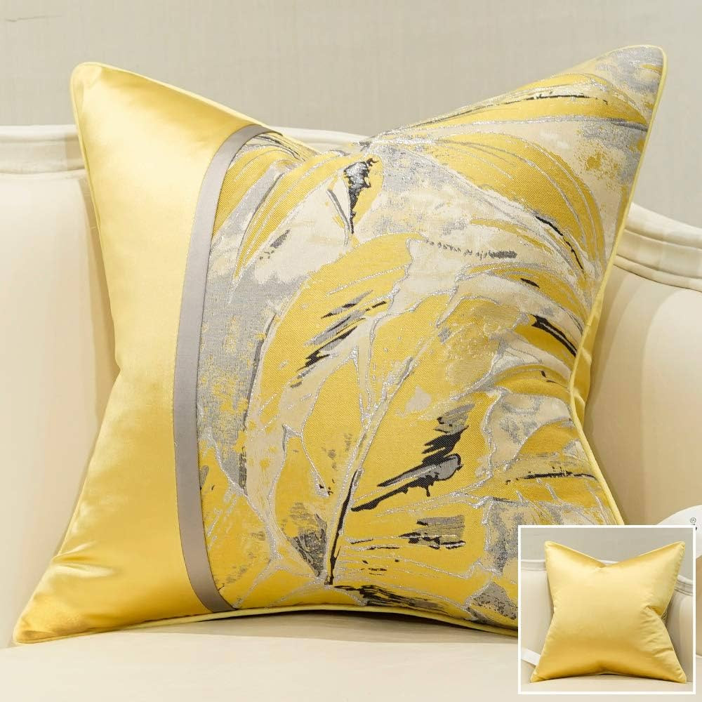 Avigers Square Cushion Covers High Precision Jacquard Modern Yellow Feathers Patchwork Throw Pill... | Amazon (US)