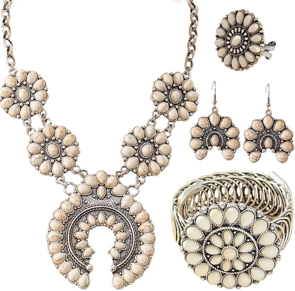 4 Pack Boho Vintage Turquoise Jewelry for Women, Bohemian Western Jewelry Set with Vintage Turquo... | Amazon (US)