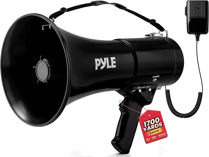 PYLE 50W Megaphone Speaker PA Bullhorn - Built-in Siren, Adjustable Volume Control, 35mm Aux Inpu... | Amazon (US)