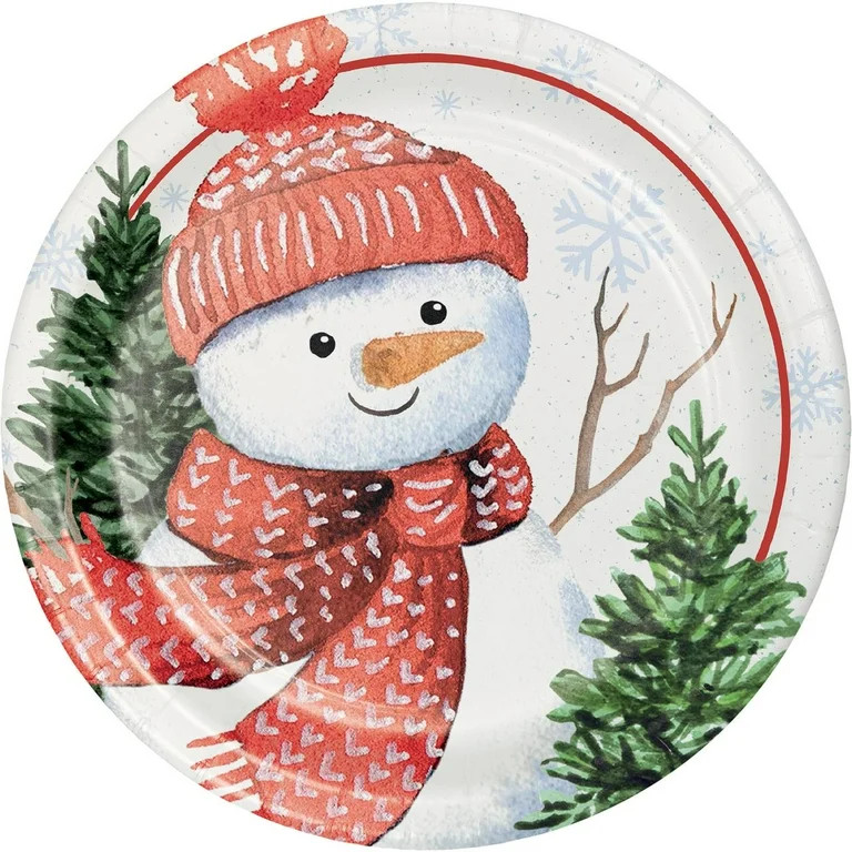 Snowman Round Disposable Paper Plates 9" Multicolor 20 Count by Holiday Time - Walmart.com | Walmart (US)
