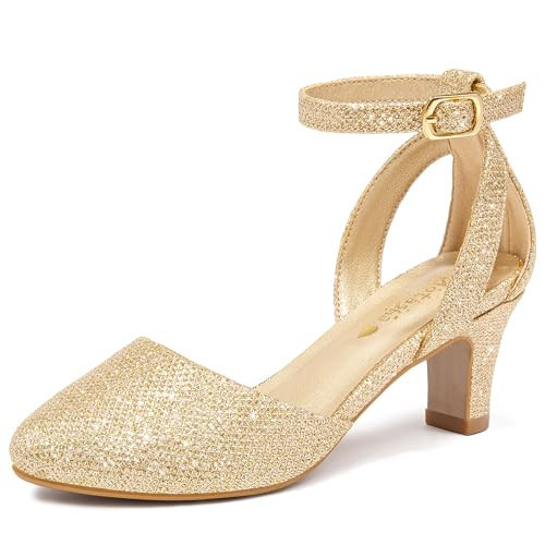 Motasha Big Girls Dress Shoes High Heels for Kids Flower Girl Shoe Princess Sparkly Gold Shoes for Girls Size 6 Teens Heels Girl Shoe Pumps Heel Wedding Graduation (M7506Glitter Gold 6) | Amazon (US)