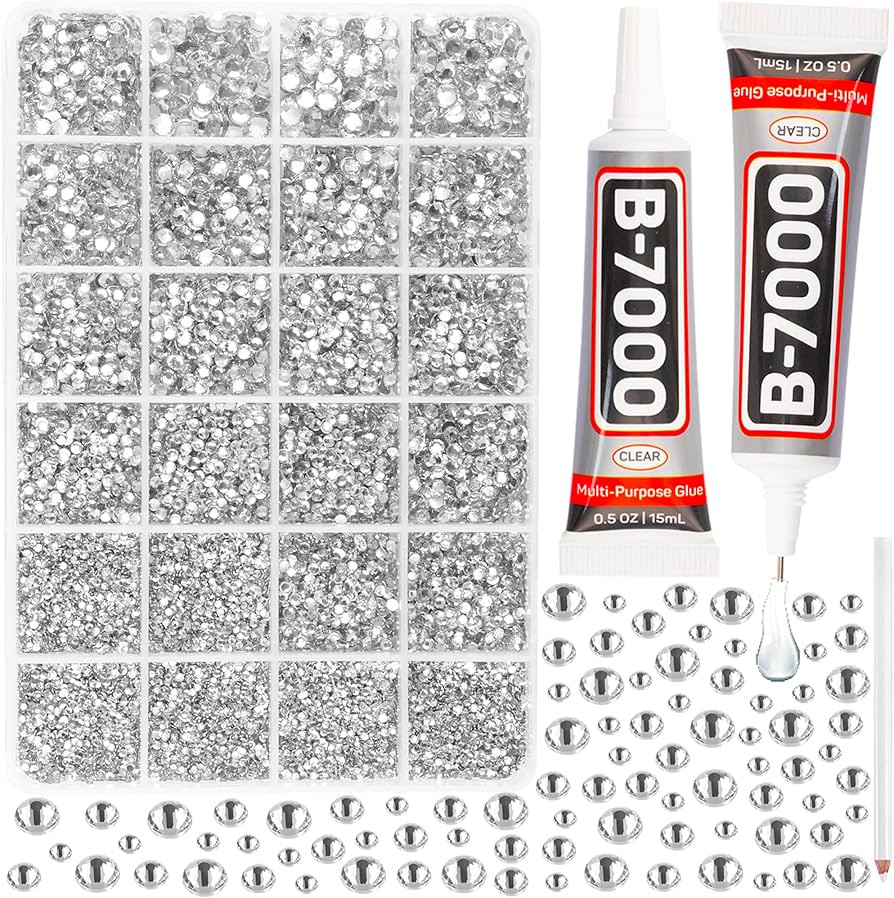 b7000 Clear Glue with 20100Pcs Silver Clear Flatback Rhinestones for Crafts Clothing Clothes Deco... | Amazon (US)
