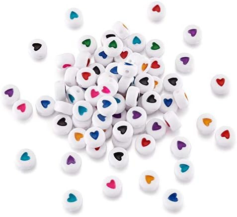 Pandahall 200pcs White Acrylic Heart Beads Mixed Color Flat Round Love Heart Disc Coin Pony Beads... | Amazon (US)